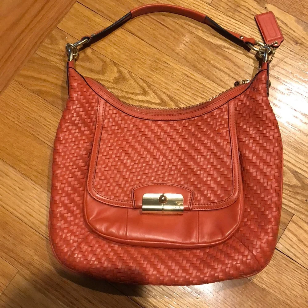 Coach Kristin Woven Leather Hobo Crossbody Bag - Orange